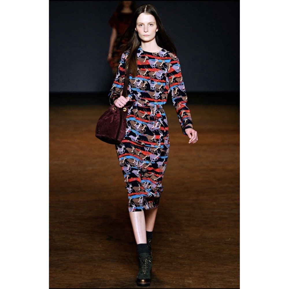 Marc by Marc Jacobs Runway 100% Silk Gazelle Print Dress Navy Multi Size 4 READ